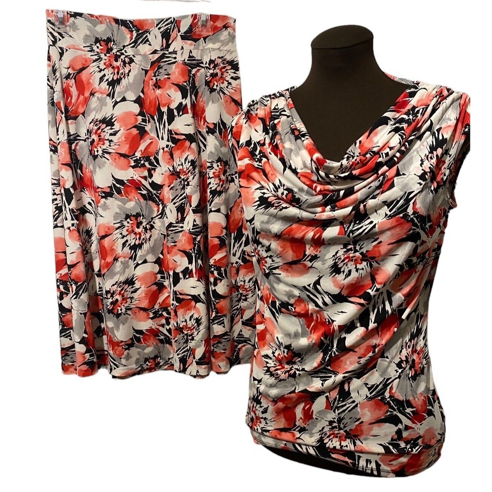 Jones Studio nwt s/m skirt top set floral stretch a line cowl sleeveless top